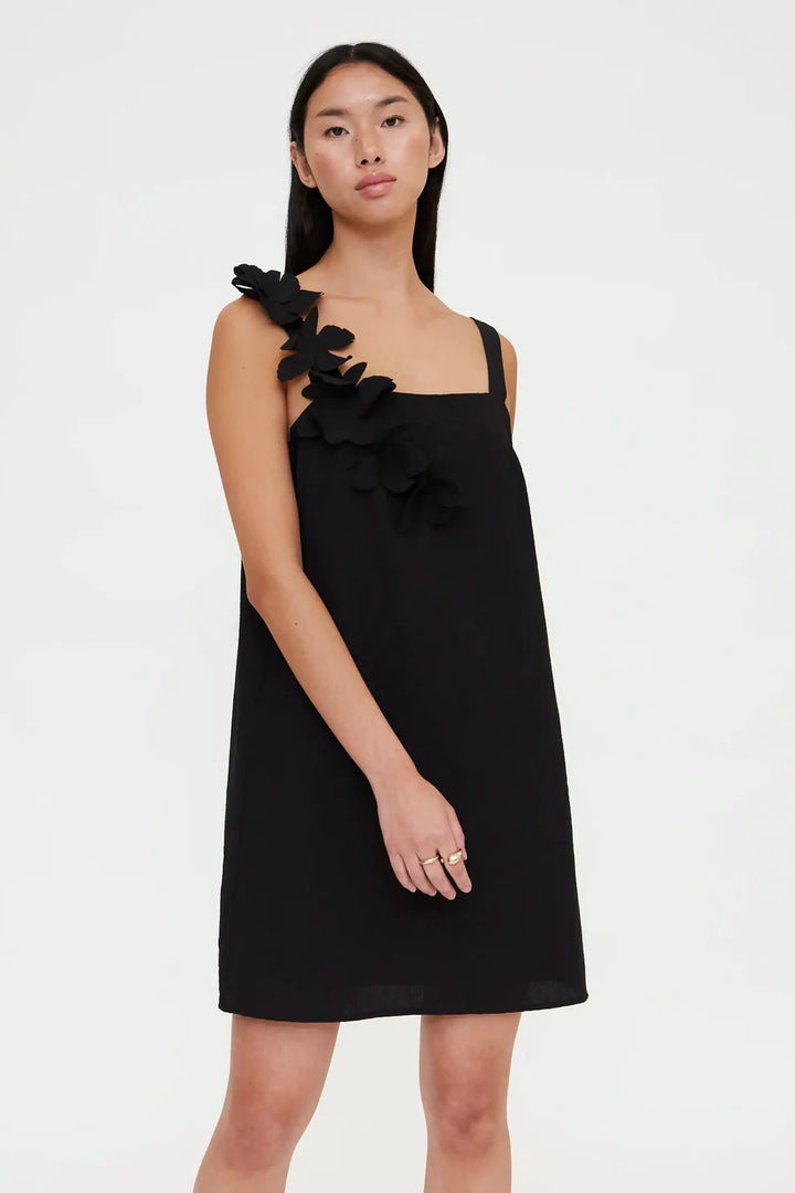 Short Dress With Black Floral Detail