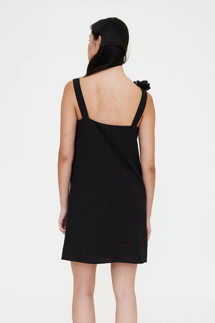Short Dress With Black Floral Detail