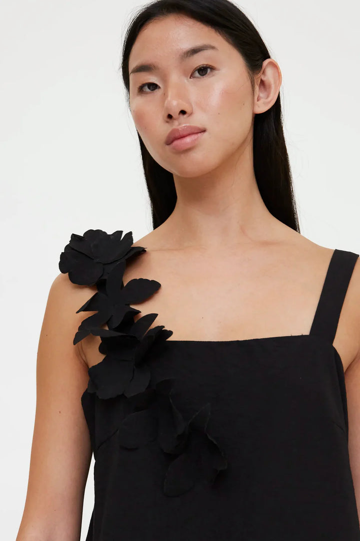 Short Dress With Black Floral Detail