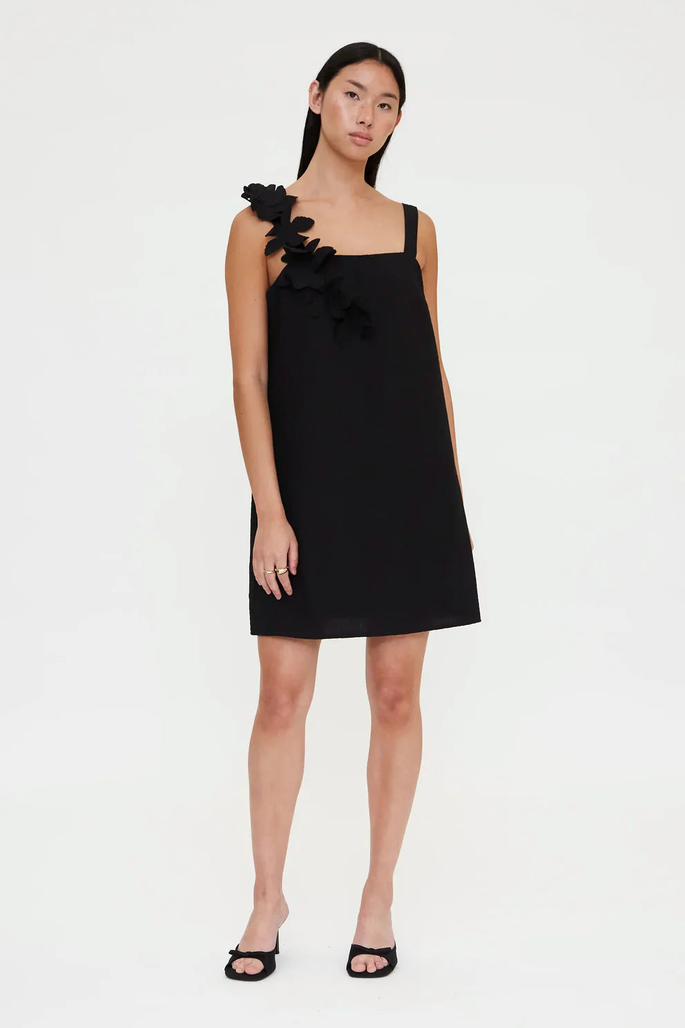 Short Dress With Black Floral Detail