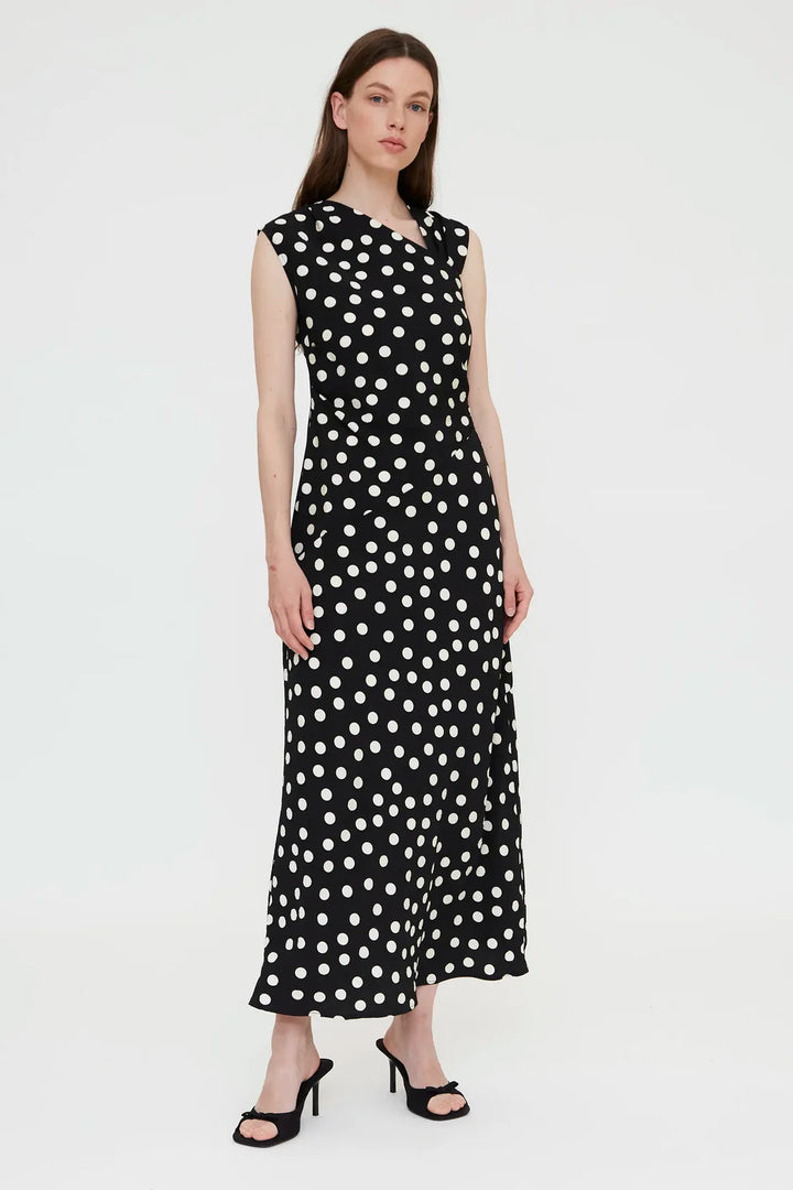 Long Dress with Black and White Knit Print