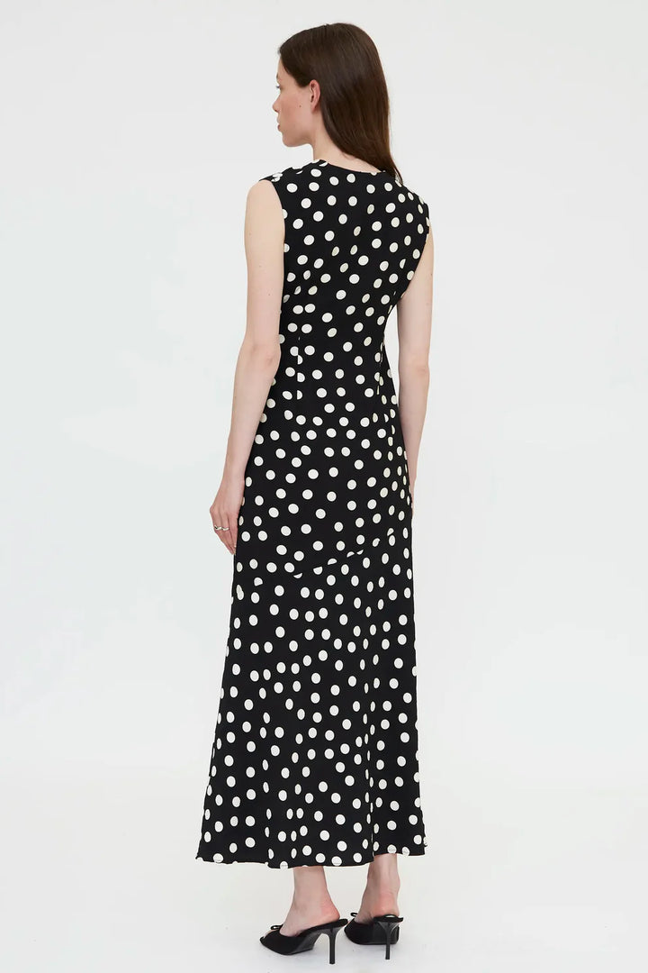 Long Dress with Black and White Knit Print