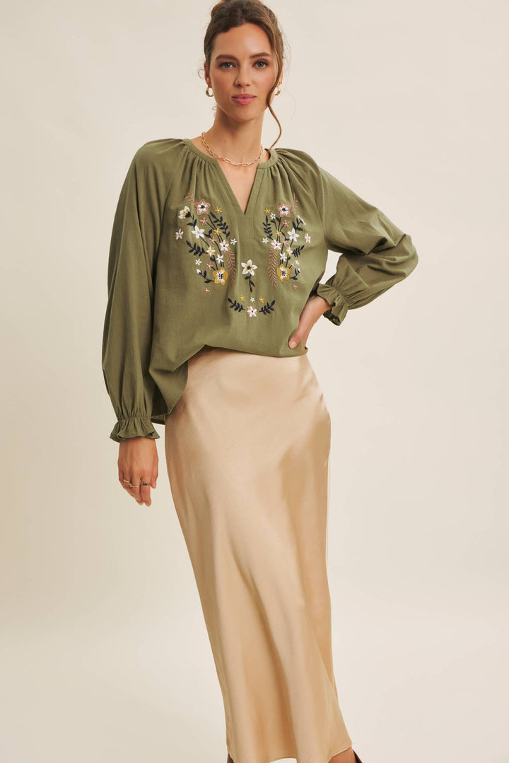 Warmth of Fall Bohemian Embroidered Flare Cotton Blouse Top