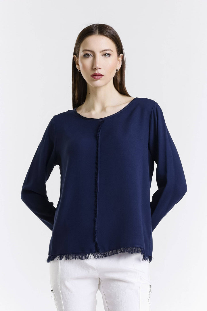 Rain Crepe Center Fringe Blouse