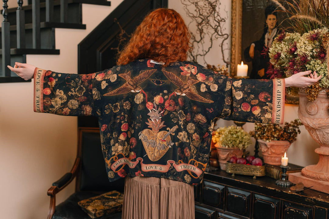 Heart of Gold Pixie Duster Crop Kimono w/ Sacred Heart
