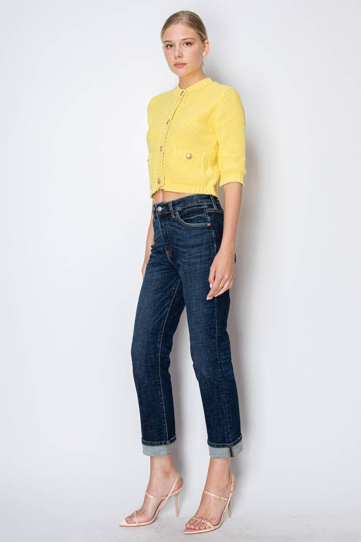 Tummy Control High Rise Stretch Straight With Cuff Jean