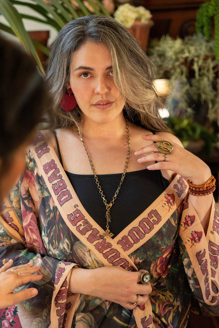 Courage Dear Heart Opera Duster Kimono Robe w/ Sacred Heart