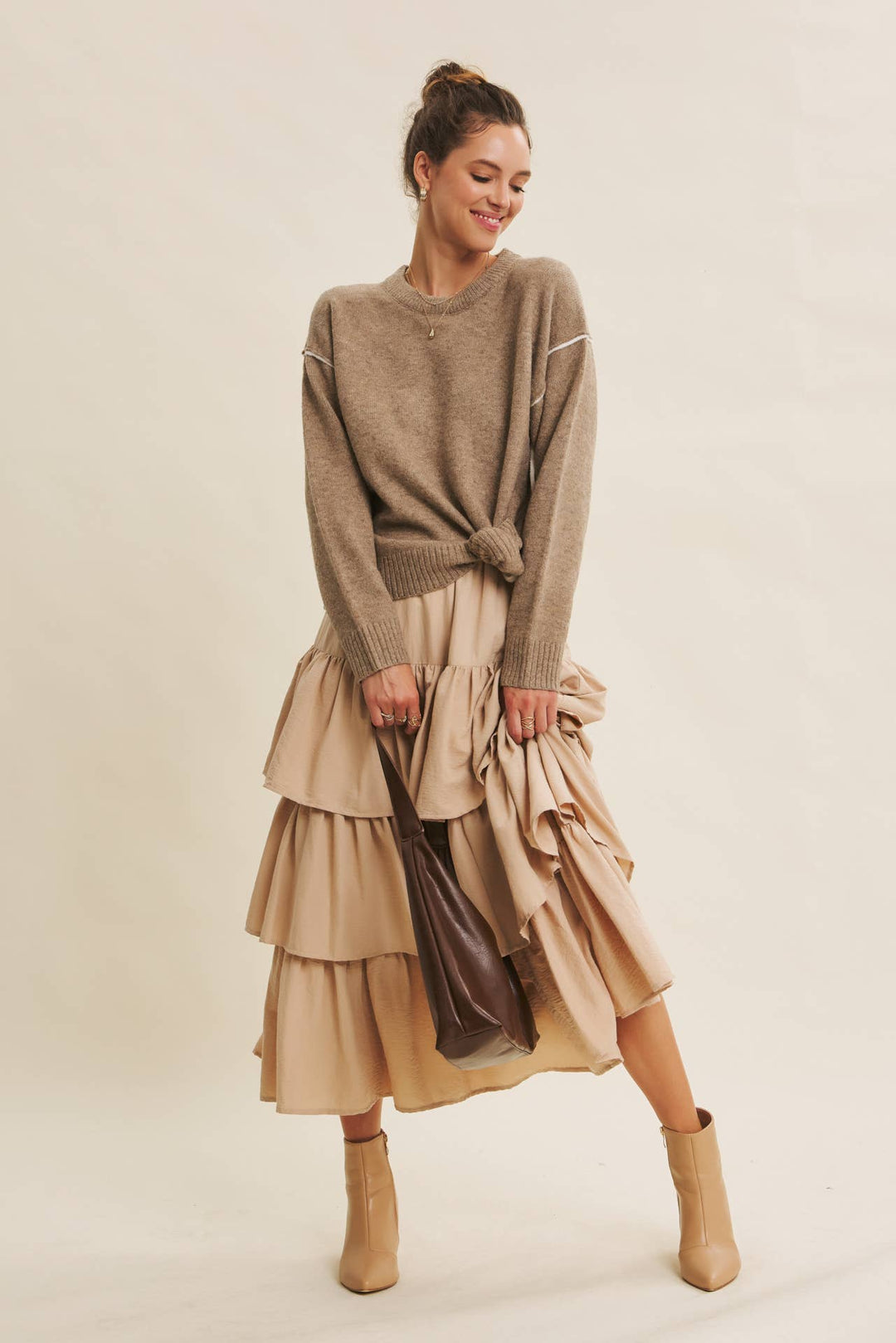 Brings Movement and Comfort Tiered Ruffle Maxi Skirt
