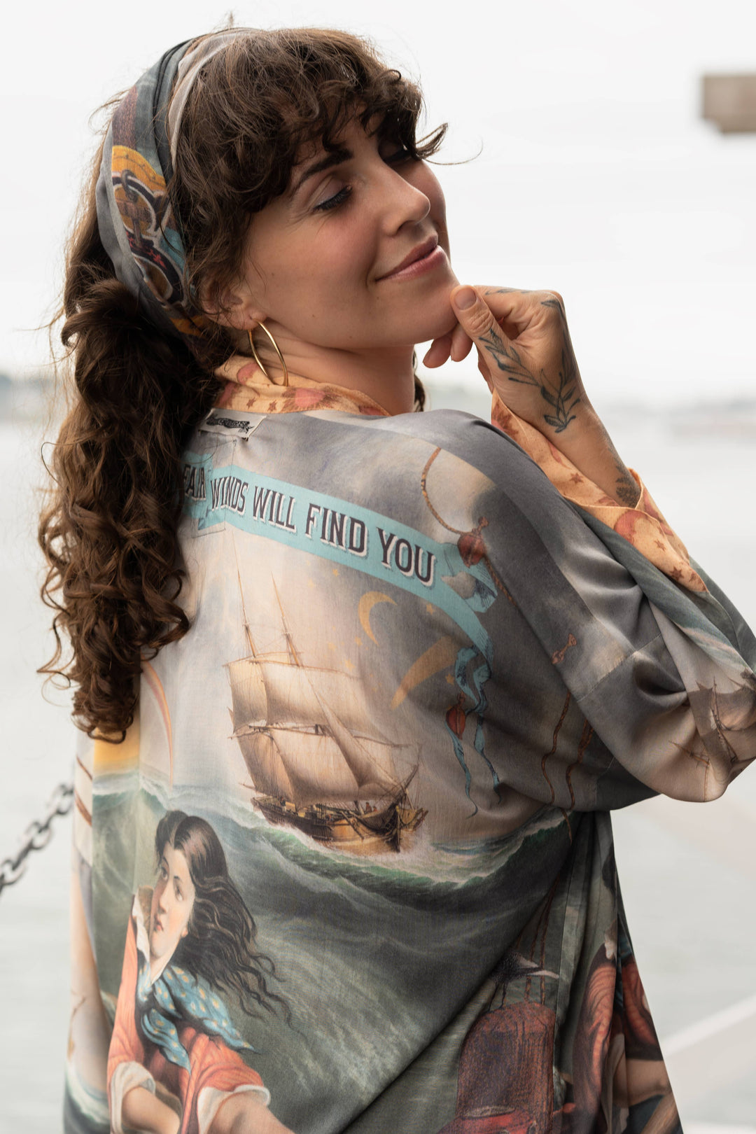 Hold Fast Pixie Duster Cropped Kimono w/ Boat, Rainbow