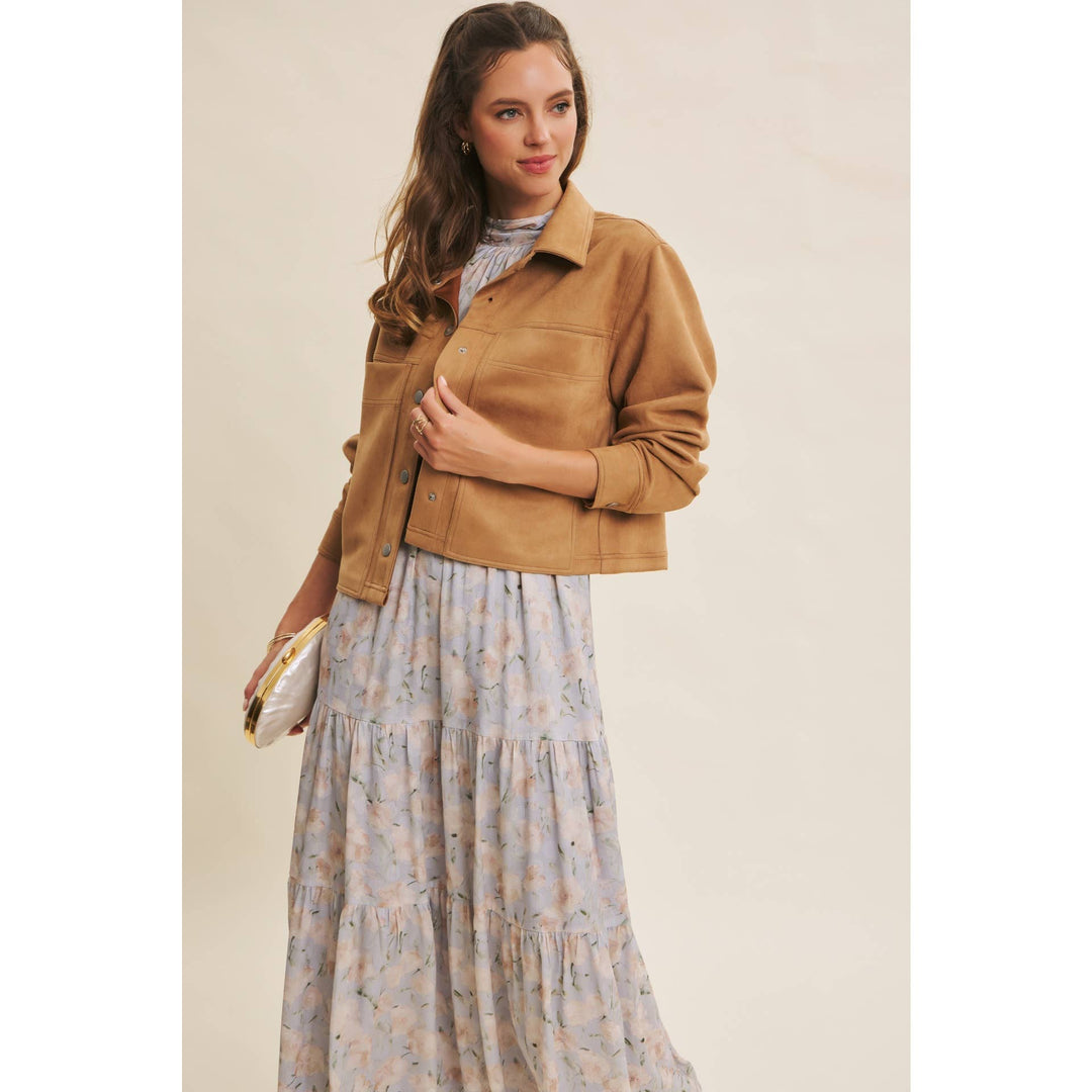 Versatile Luxe Stretchy Suede Jacket with Statement Pockets