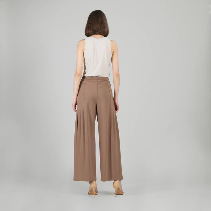 Rayon-Ponte Knit - Pleated Wide Leg Pocket Pant