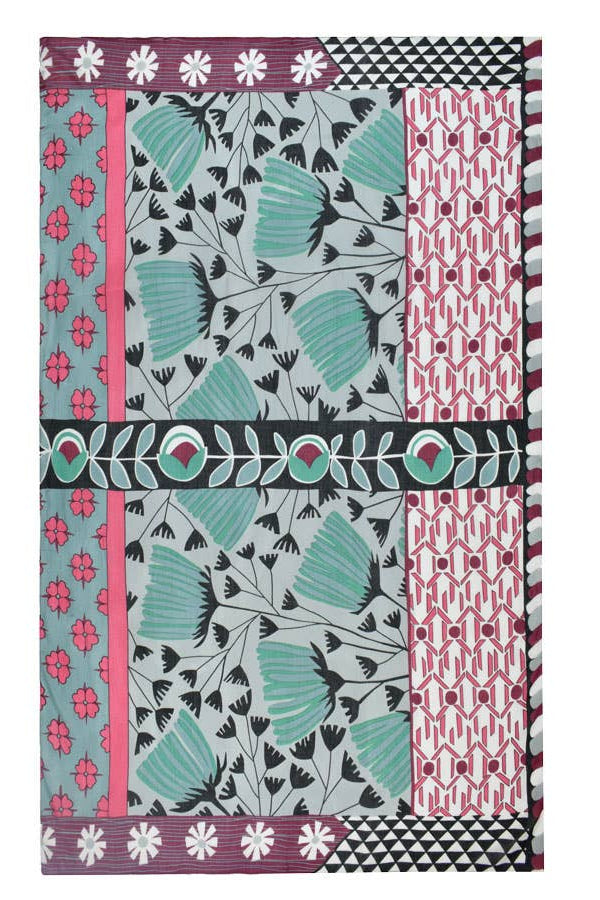 Hipster Retro Mixed Motif Scarf: Gray