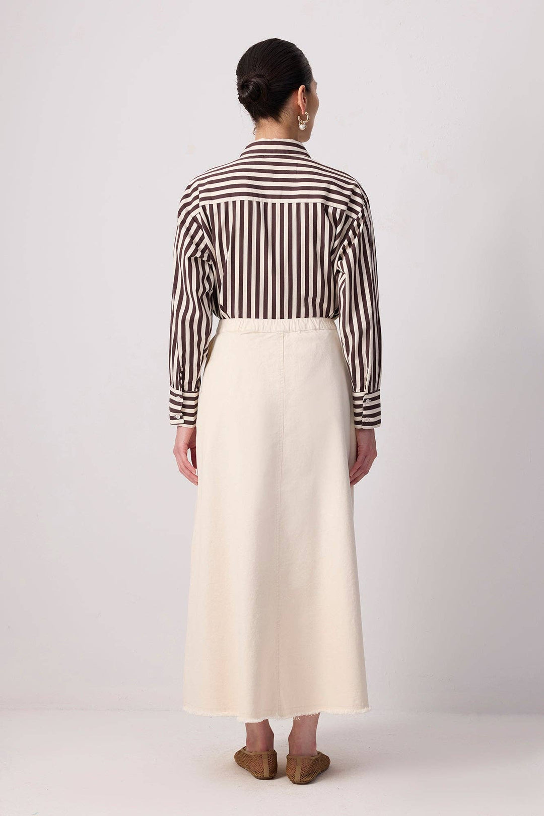 Front Button A-Line Denim Skirt with Utility Pockets
