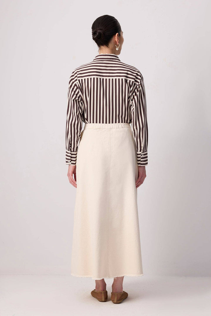 Front Button A-Line Denim Skirt with Utility Pockets