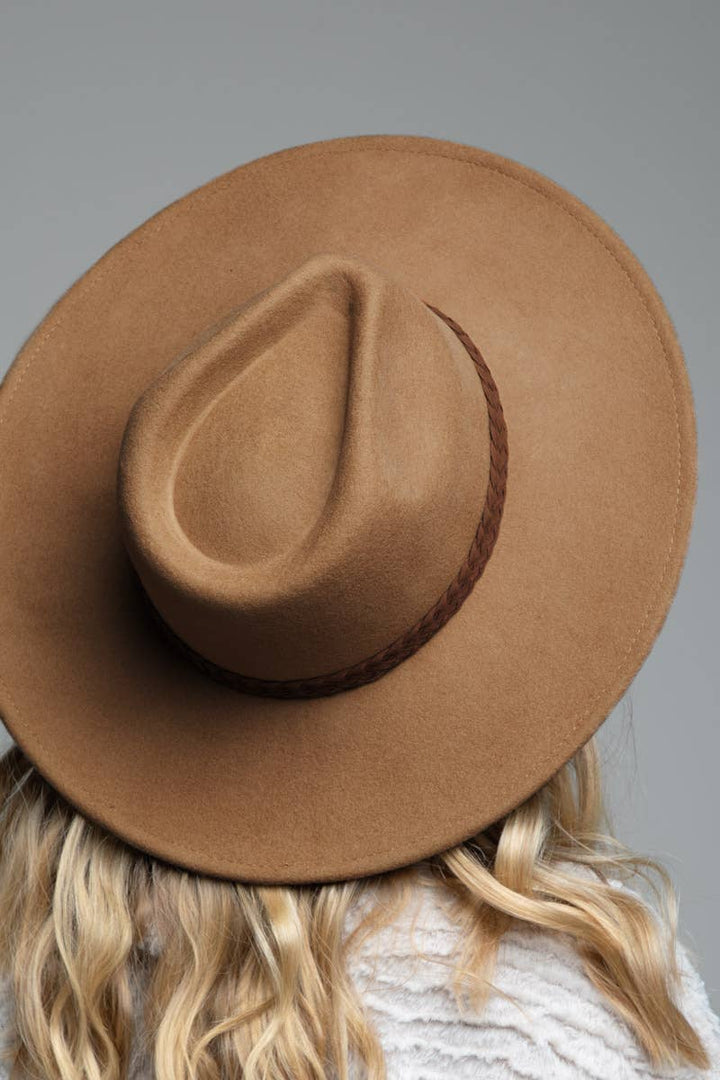 100% Wool Braided Leather Trim Panama Hat