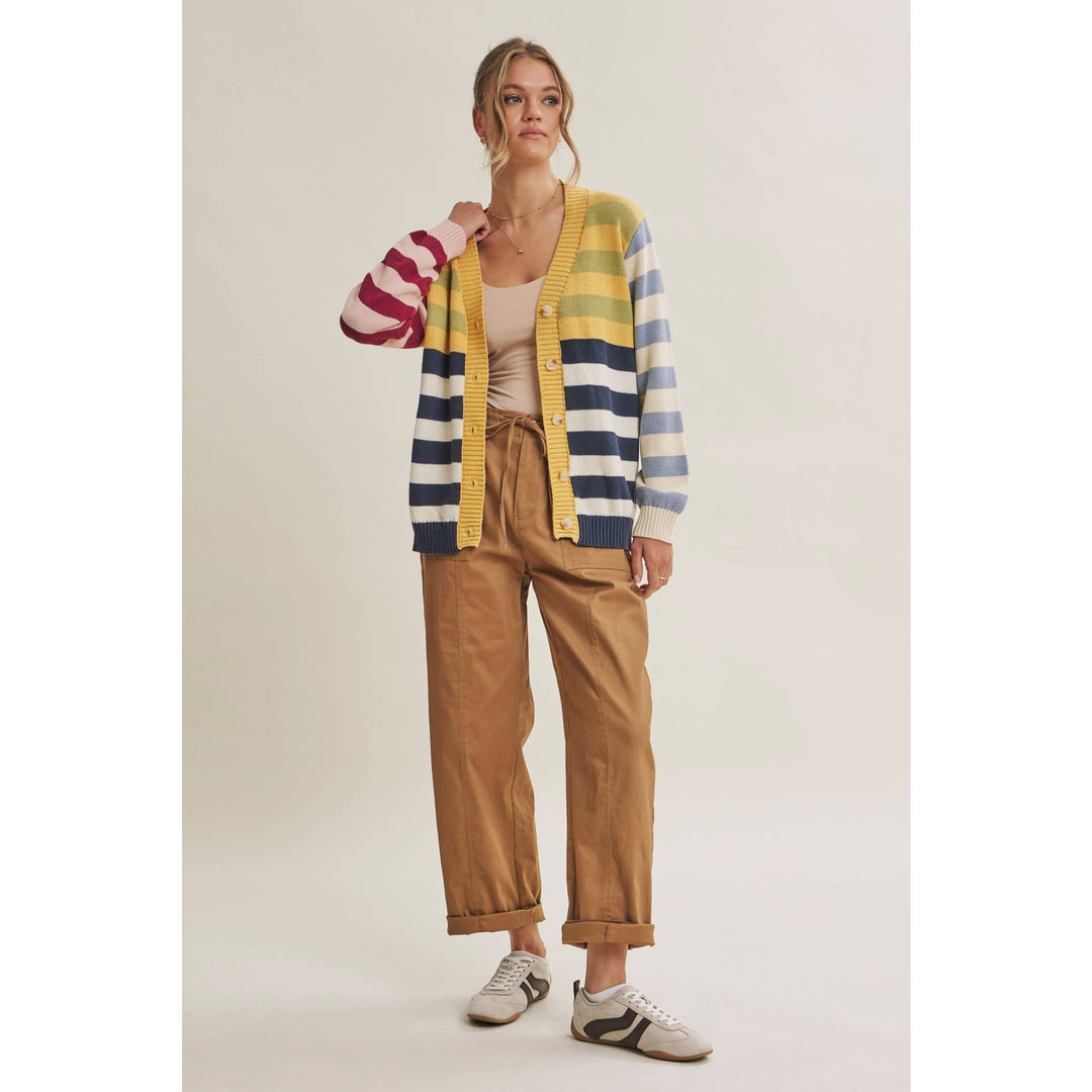 Playful Color Story Multi Color Stripe Button Down Cardigan