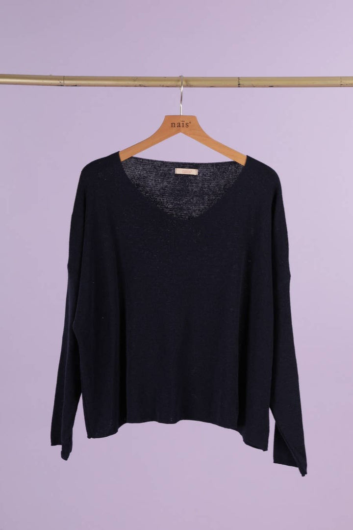 Short V-Neck Cotton Sweater
