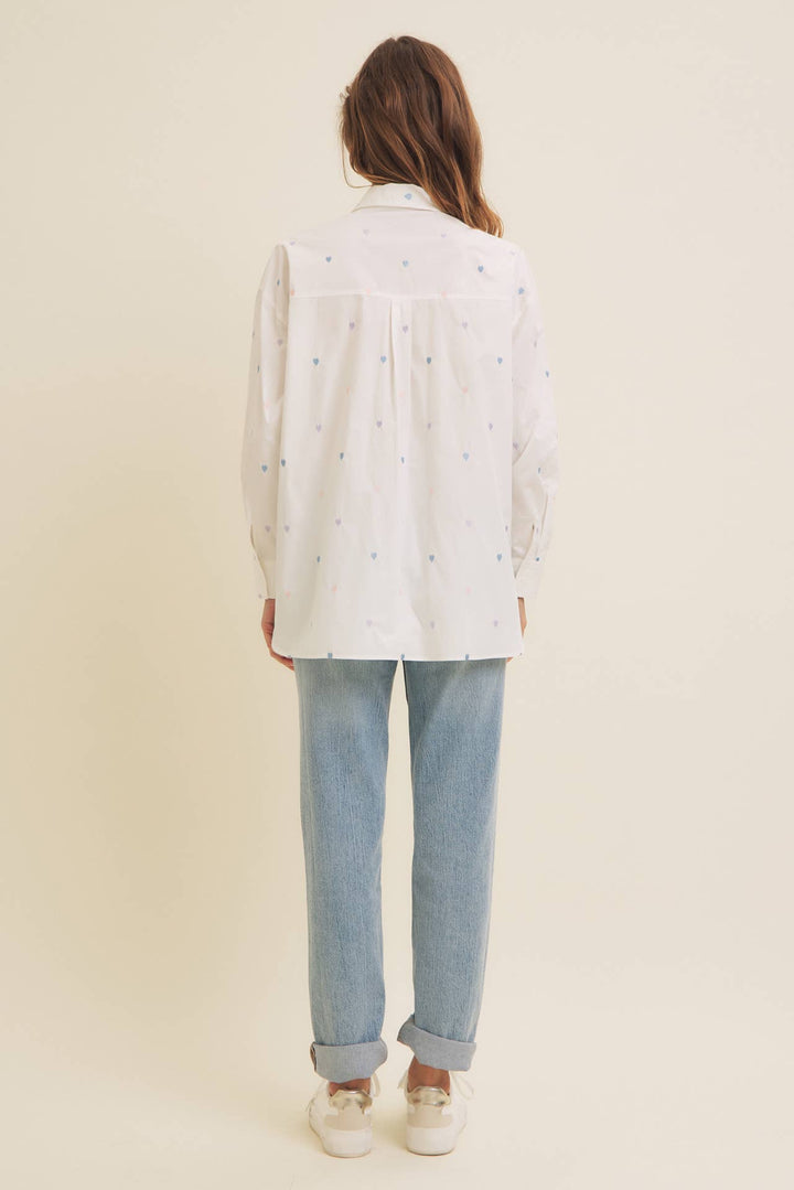 Full of Hearts Embroidery Button Down Long-Sleeved Shirt
