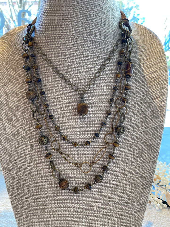 Four Tiered Cat's Eye Beaded Necklace