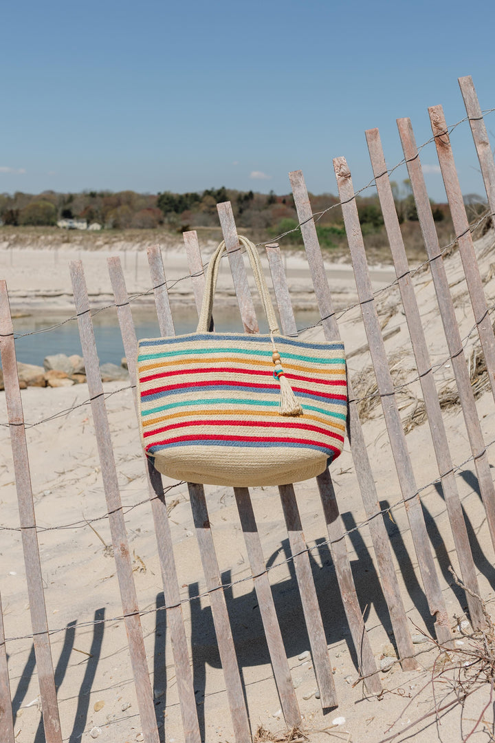 Multi Striped Anita Jute Tote W/ Tassel