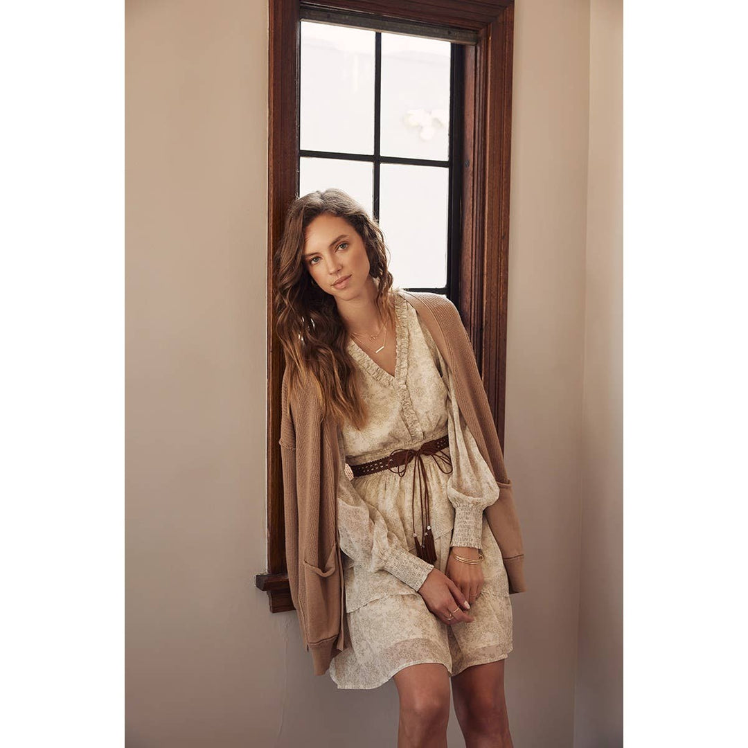 Slouchy Charm Button-Down Cardigan With Contrast Weave