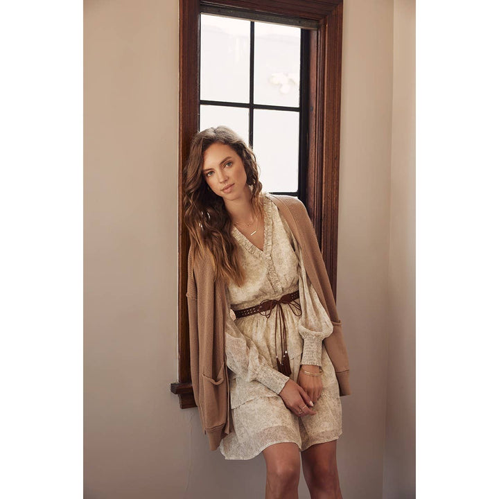 Slouchy Charm Button-Down Cardigan With Contrast Weave