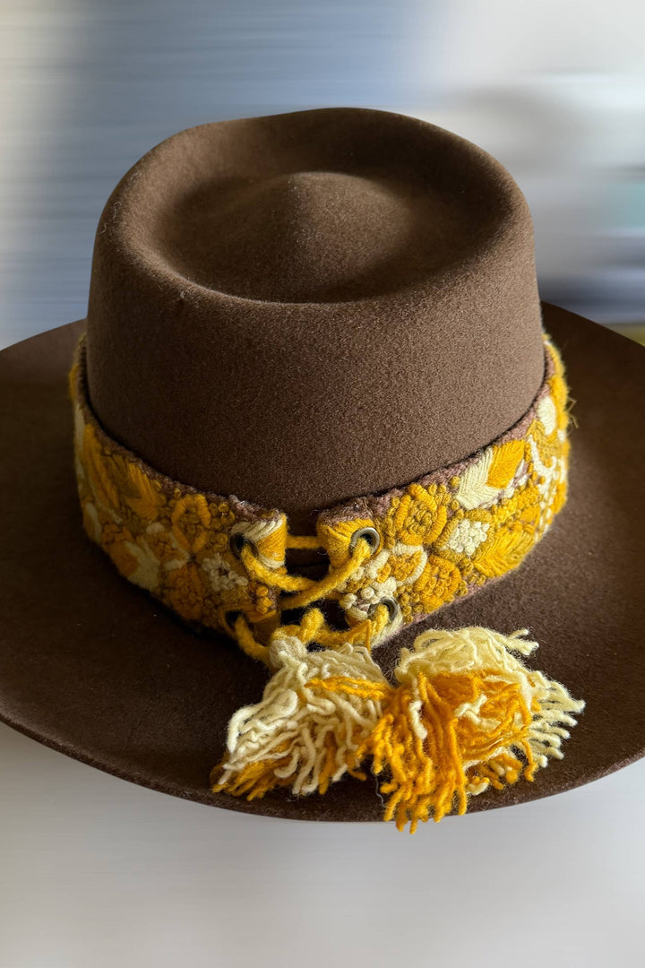Embroidered Hat Band with Tassels - Marigold Meadow