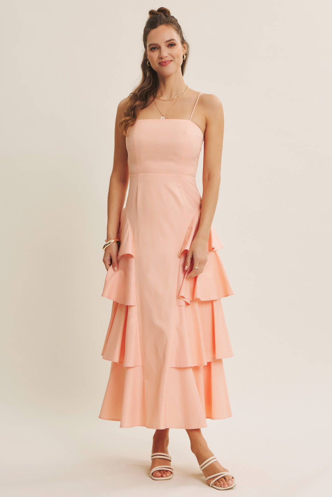 Clean Lines Meets Playful Side-Tiered Ruffle Maxi Dress