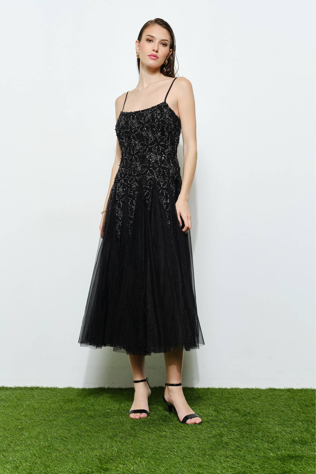 Romantic Lace Chiffon Sleeveless Midi Dress