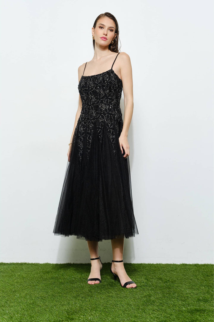 Romantic Lace Chiffon Sleeveless Midi Dress