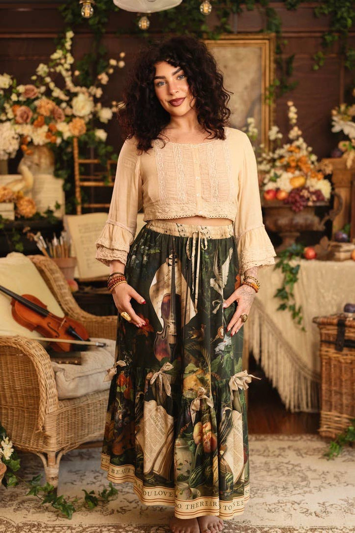 Labour of Love Maxi Length Atelier Skirt w/ florals & violin