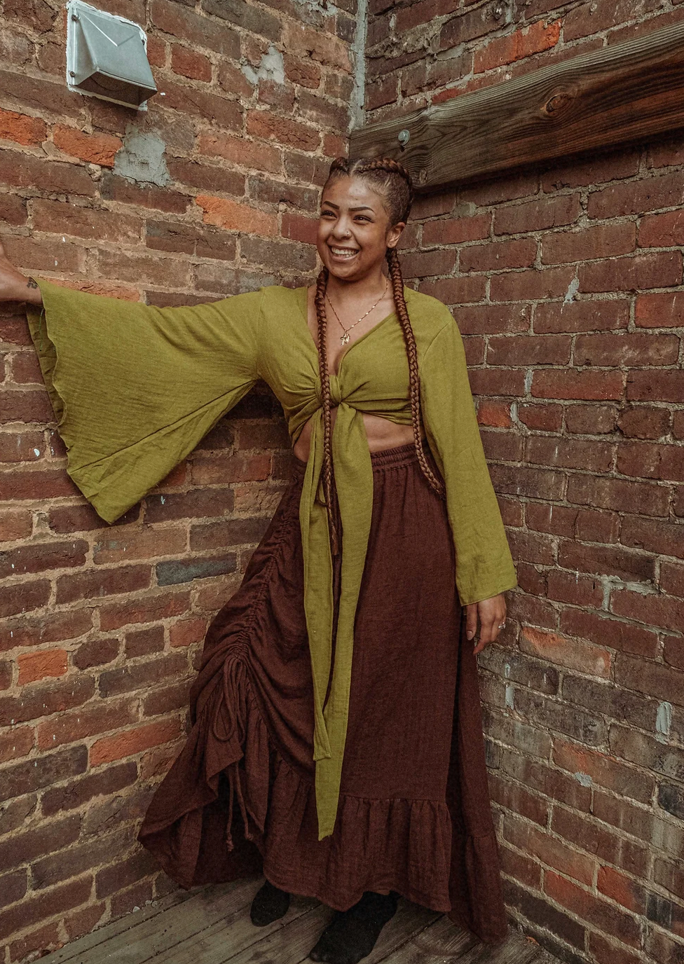 Boho Cinch Ruffle Skirt Organic Cotton Bamboo, Bohemian 