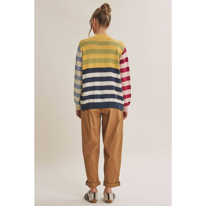Playful Color Story Multi Color Stripe Button Down Cardigan