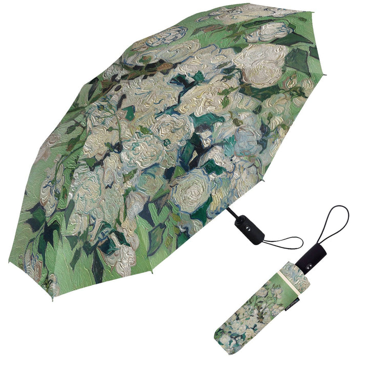 Van Gogh "White Roses" Travel Umbrella – Compact, One-Touch Open & Close