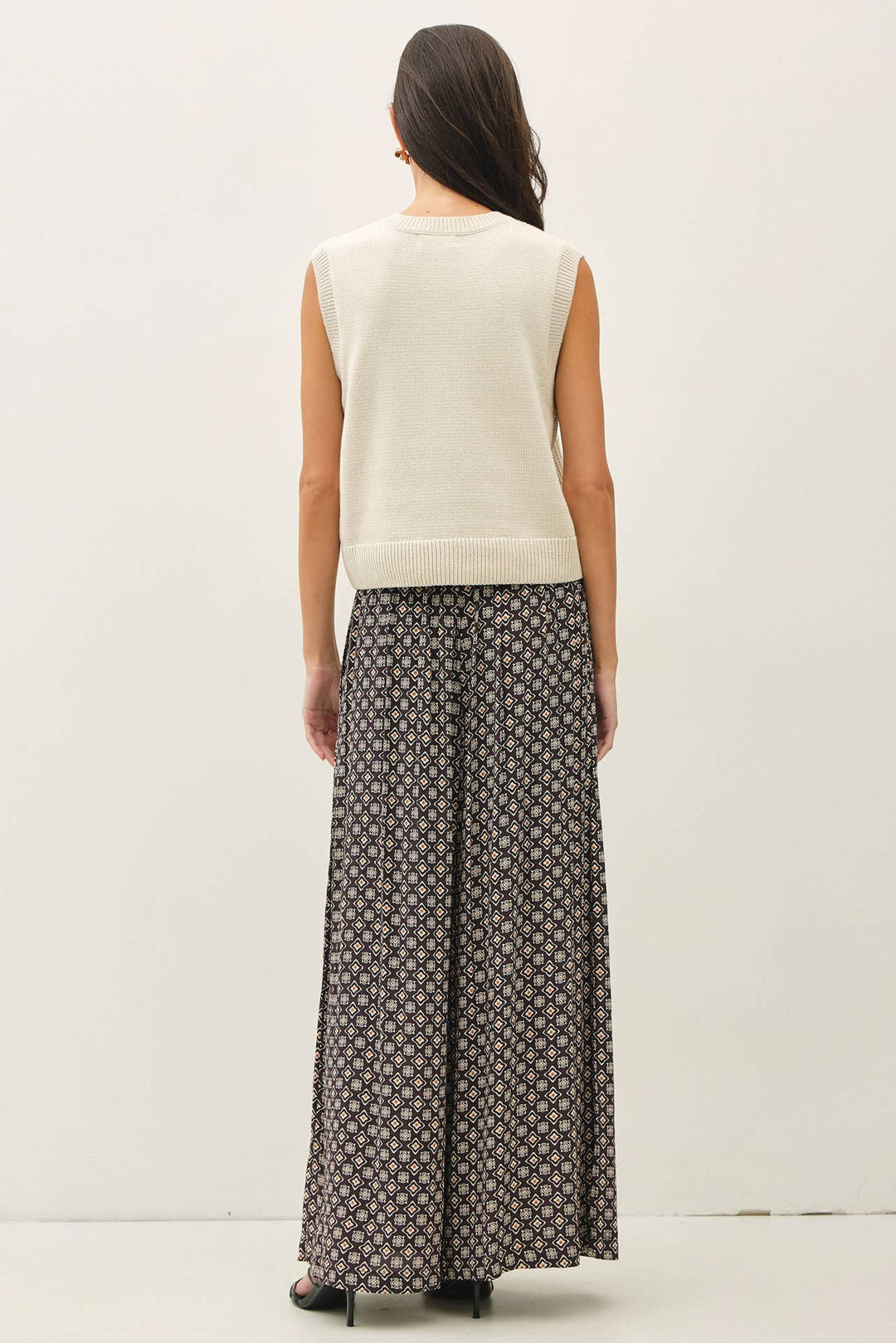 Printed Wide Leg Pants w/Elastic Waistline