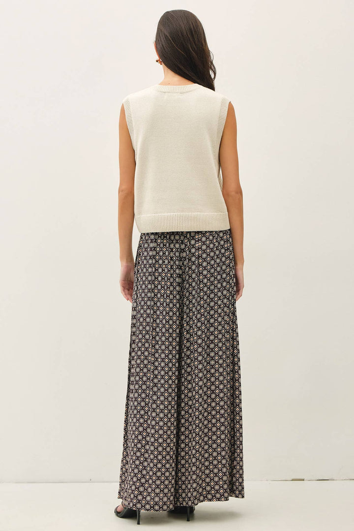 Printed Wide Leg Pants w/Elastic Waistline