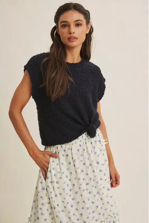 Breathable Comfort Loose Fit Textured Cotton Sweater Top