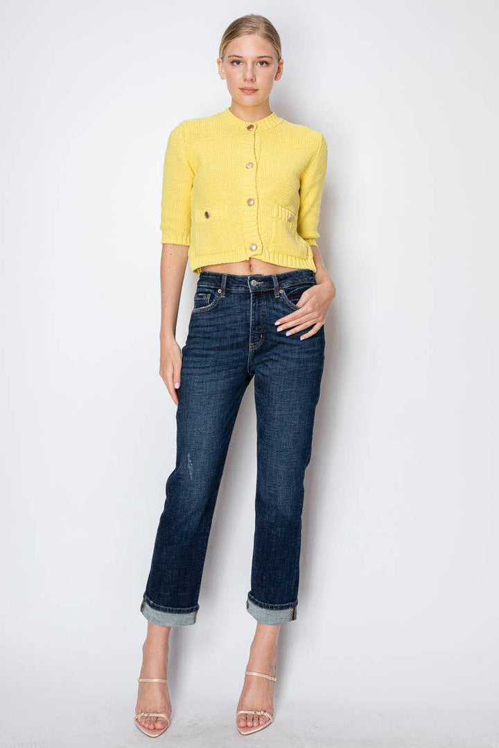 Tummy Control High Rise Stretch Straight With Cuff Jean
