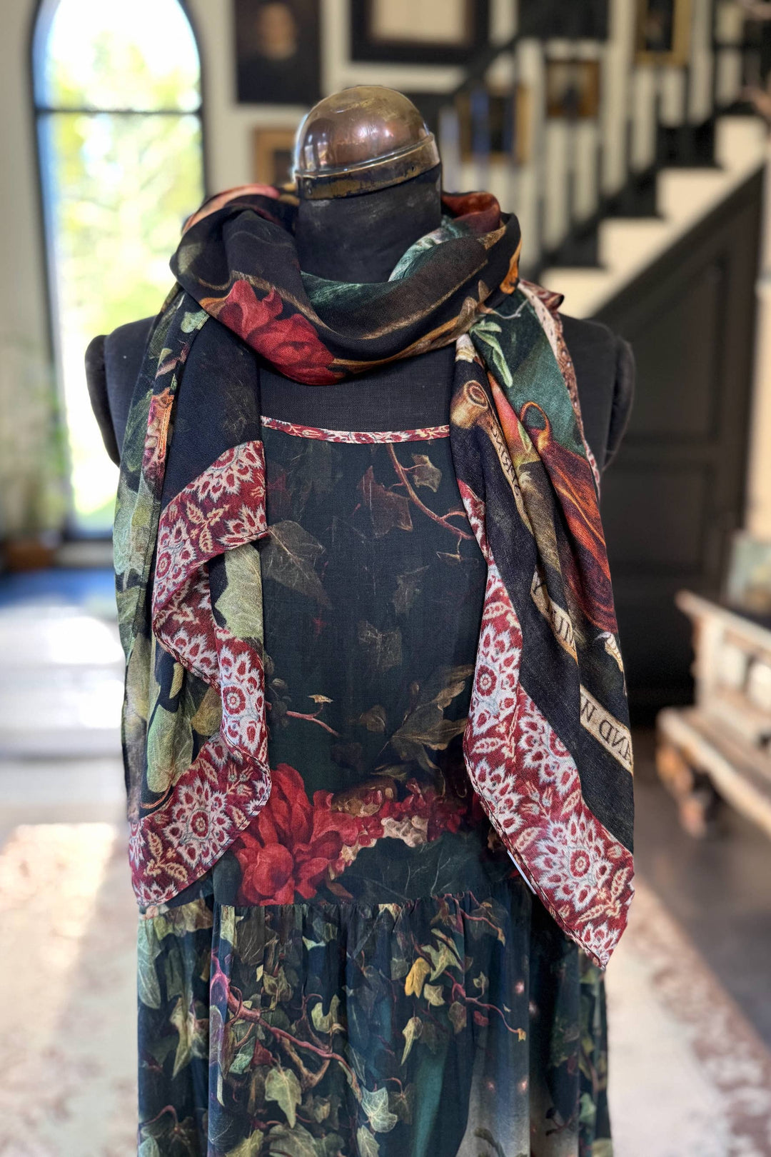 Solstice Bohemian Scarf with Persephone, florals, Moon & Owl