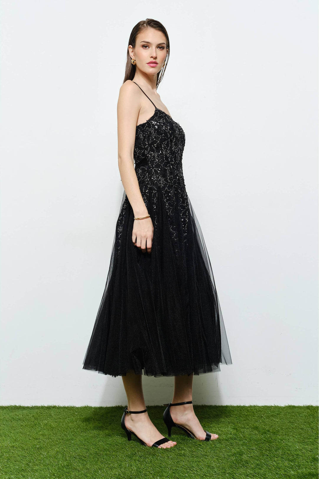 Romantic Lace Chiffon Sleeveless Midi Dress