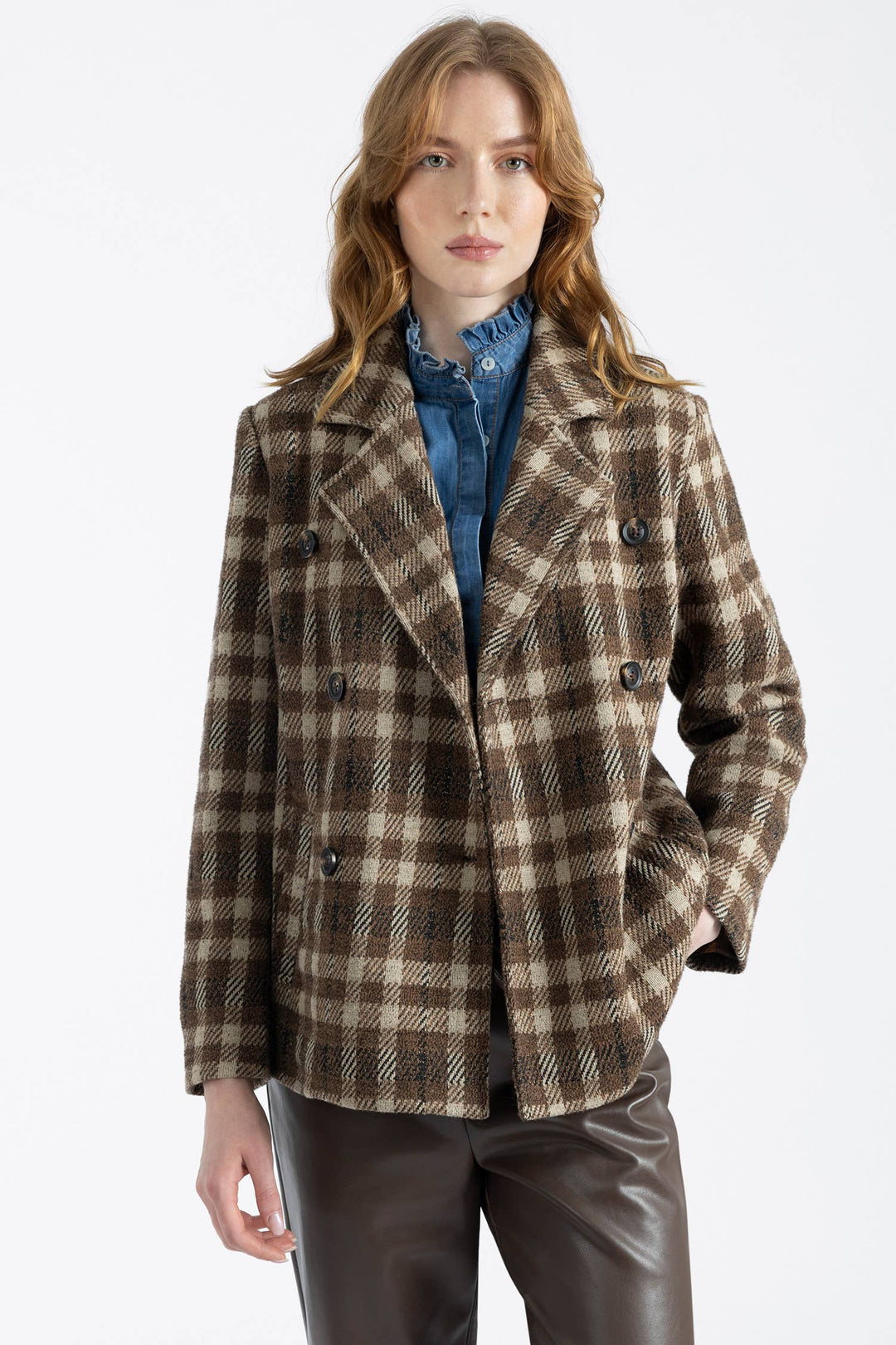 Checked Double-Breasted Jacket