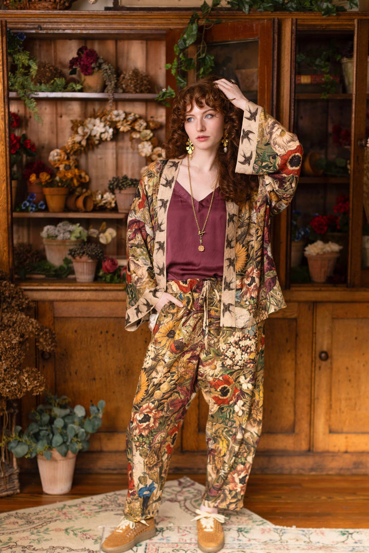 Golden Hour Linen Cropped Artist Pant w/ Floral Print