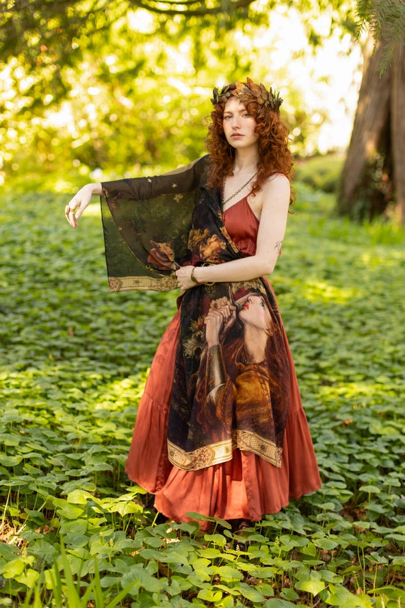 The Messenger Scarf with Joan of Arc, Florals & Fox
