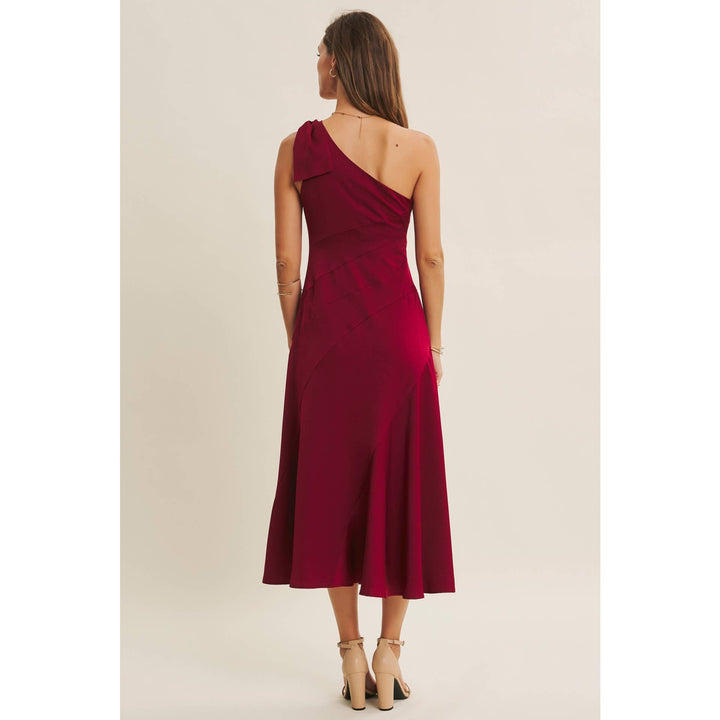 Holiday Glam One-Shoulder Midi Dress with Slanted Seamwork