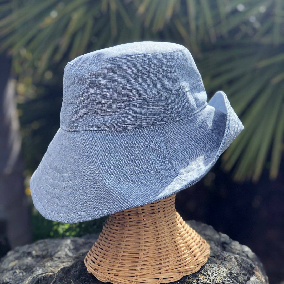 Linen Wide Brim Sun Hat - Sky Blue