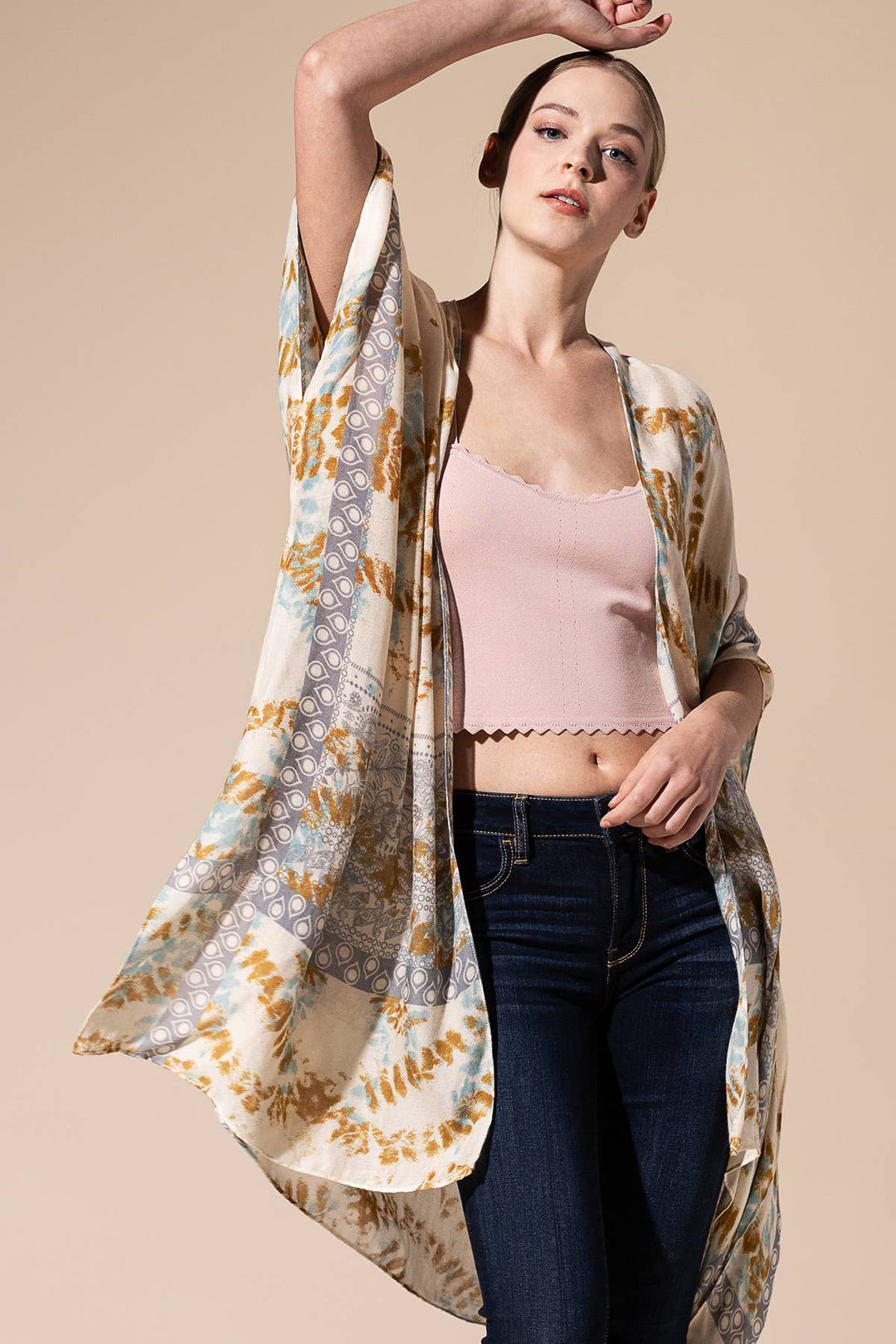Tie-Dye with Geometric Motif Kimono