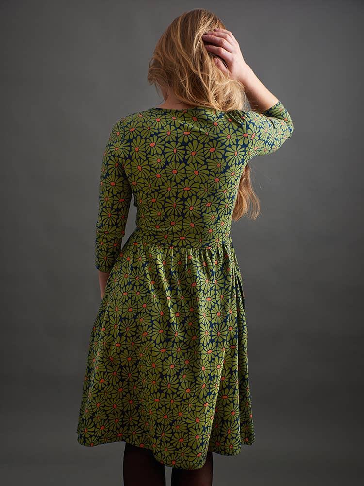 Callie Long Sleeve Wrap Dress Olive Floral