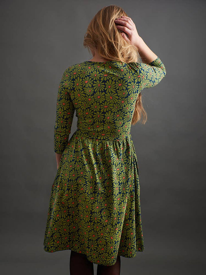 Callie Long Sleeve Wrap Dress Olive Floral