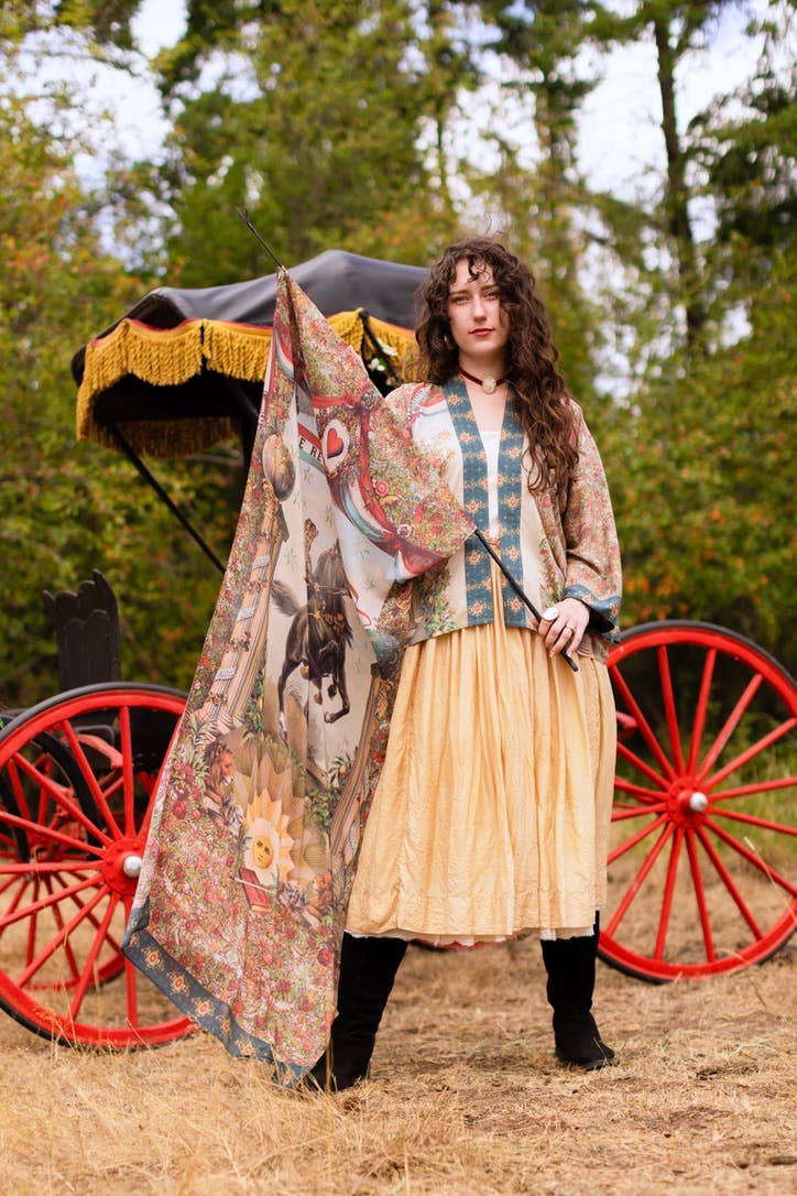 Love Revolution Pixie Crop Kimono w/ Sun, Horse & Florals