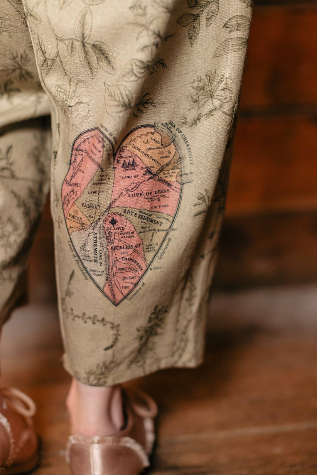 Map of My Heart Printed Boho Artist Pants in Sage